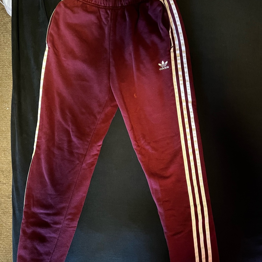 Adidas Burgundy Track Pants with Stripes
